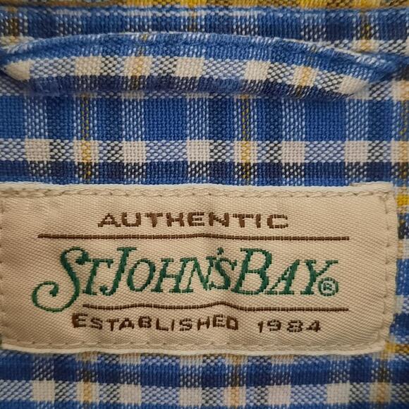 St John’s Bay L Blue Yellow Plaid Shirt Textured Cotton Button Down Long Sleeve - Picture 3 of 5